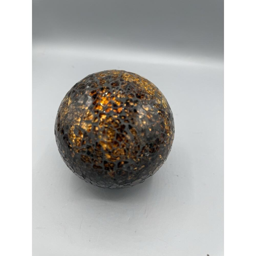 Amber Crackle Glass Decorative Orb Sphere Ball Table Shelf Decor